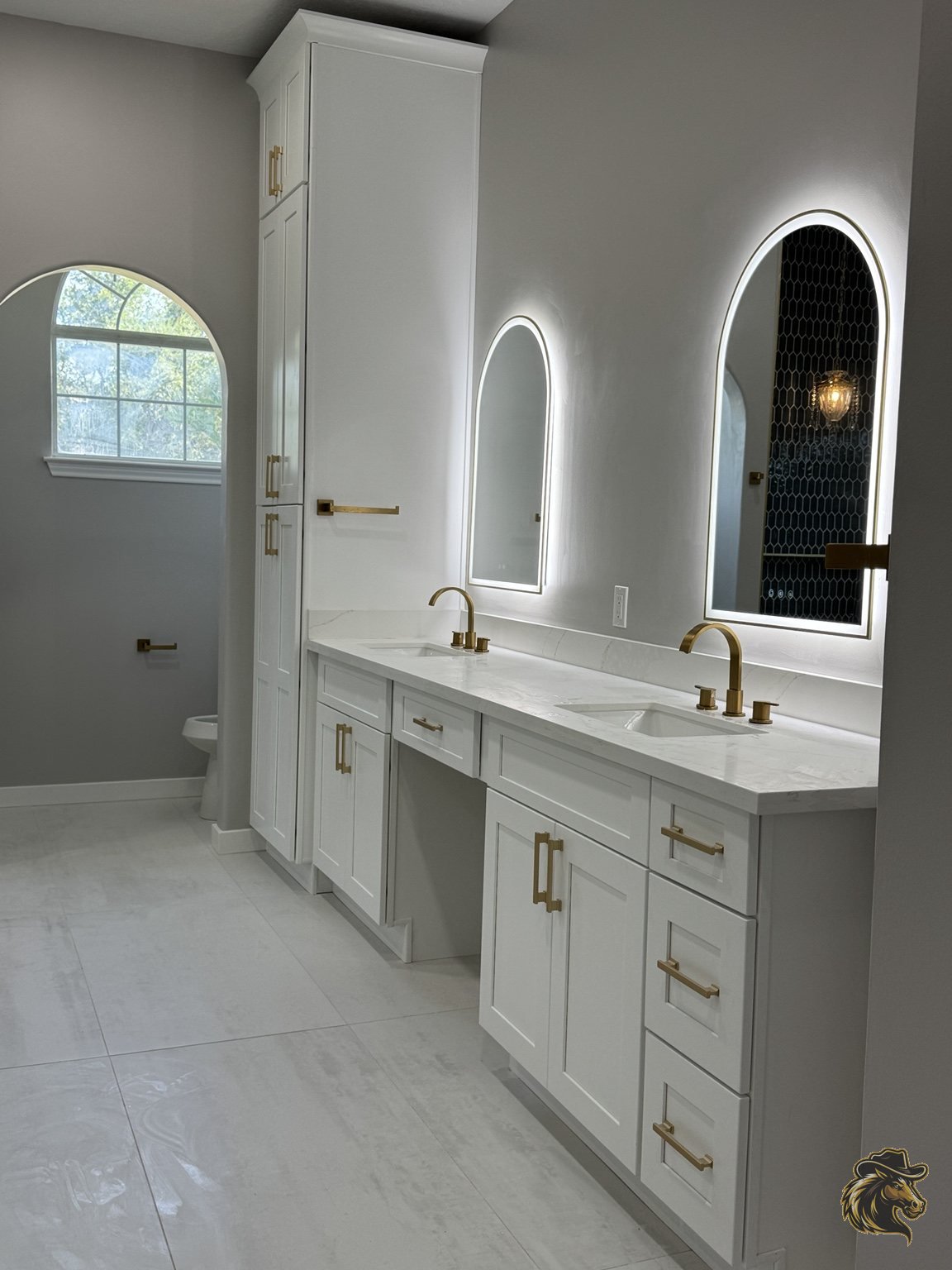 Double vanity and illuminated mirrors